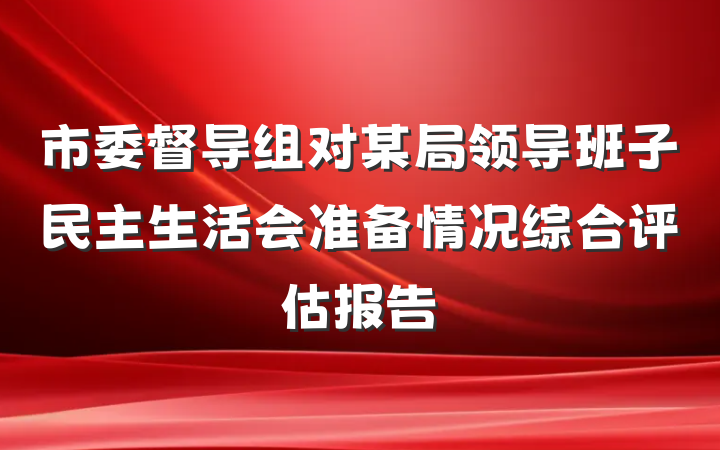 市委督导组对某局领导班子民主生活会准备情况综合评估报告