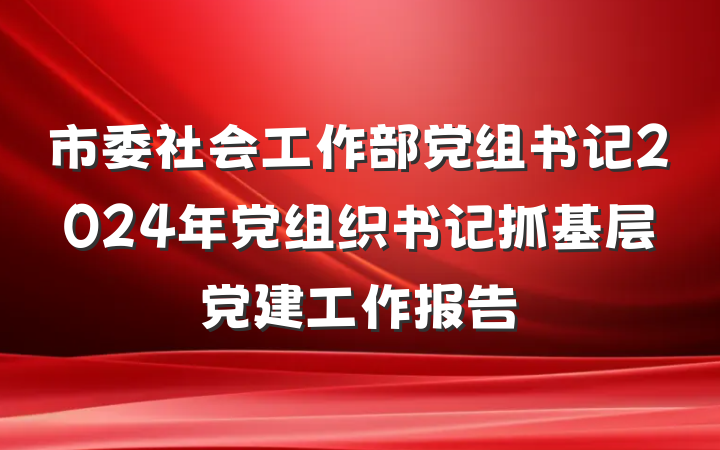市委社会工作部党组书记2024年党组织书记抓基层党建工作报告