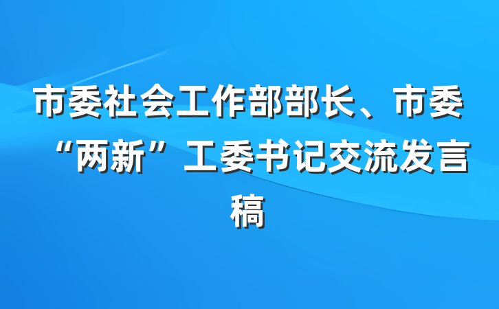 市委社会工作部部长、市委“两新”工委书记交流发言稿