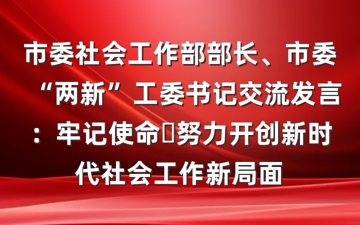 市委社会工作部部长、市委“两新”工委书记交流发言：牢记使命 努力开创新时代社会工作新局面