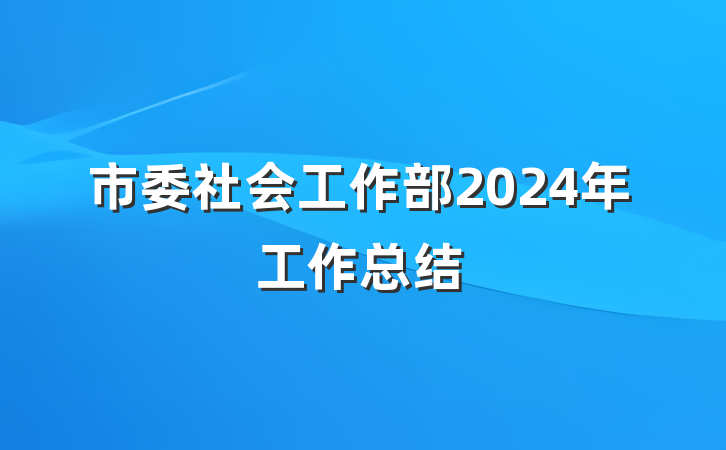 市委社会工作部2024年工作总结
