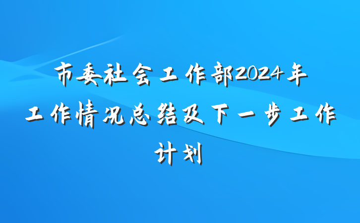 市委社会工作部2024年工作情况总结及下一步工作计划