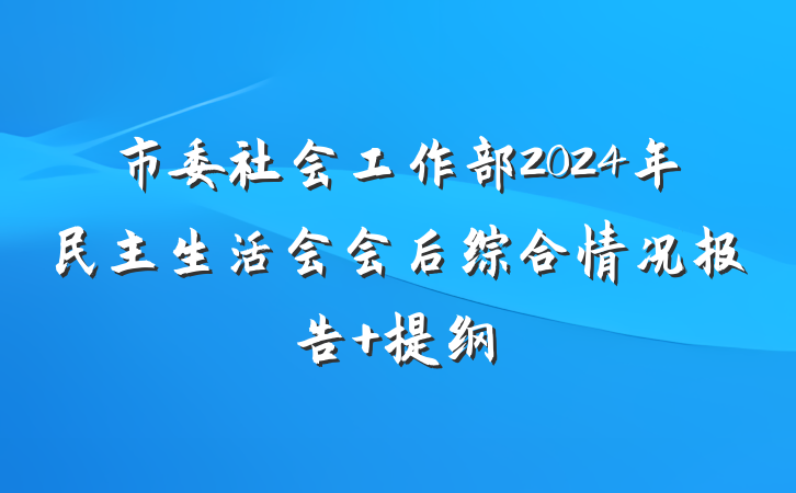 市委社会工作部2024年民主生活会会后综合情况报告 提纲