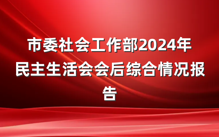 市委社会工作部2024年民主生活会会后综合情况报告