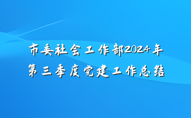 市委社会工作部2024年第三季度党建工作总结