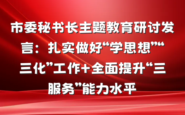 市委秘书长主题教育研讨发言：扎实做好“学思想”“三化”工作 全面提升“三服务”能力水平