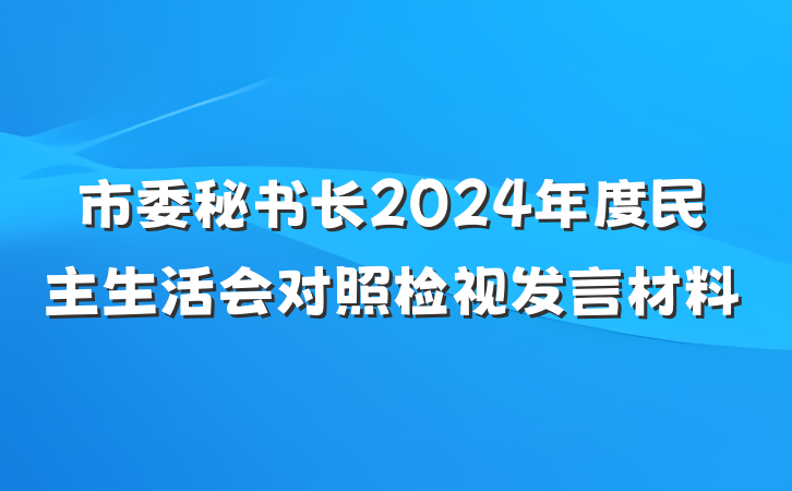 市委秘书长2024年度民主生活会对照检视发言材料