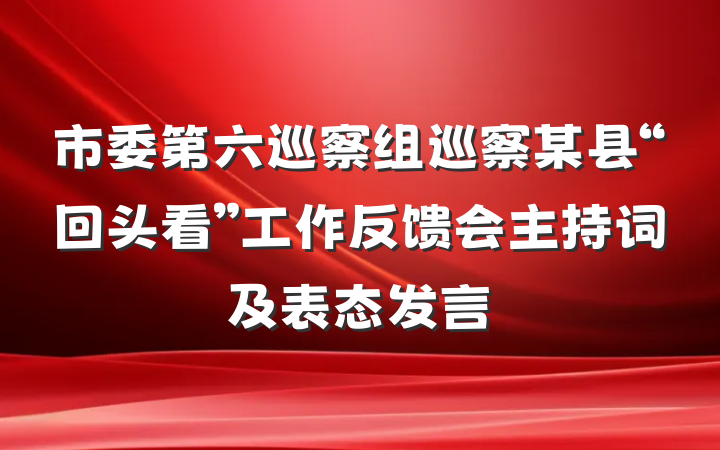 市委第六巡察组巡察某县“回头看”工作反馈会主持词及表态发言