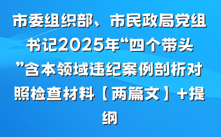市委组织部、市民政局党组书记2025年“四个带头”含本领域违纪案例剖析对照检查材料【两篇文】 提纲