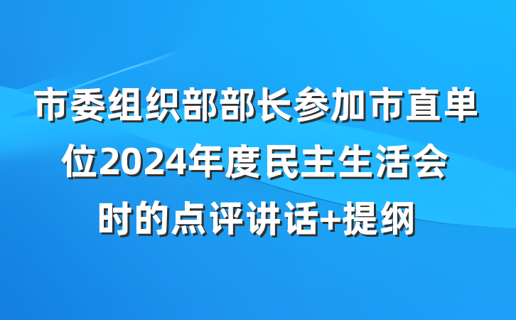 市委组织部部长参加市直单位2024年度民主生活会时的点评讲话 提纲