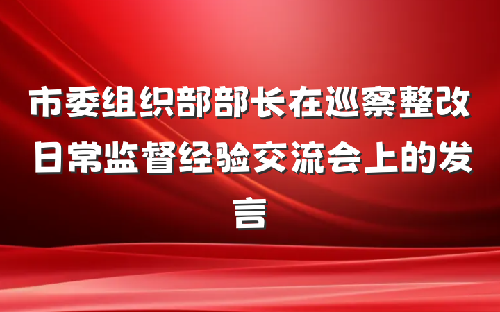 市委组织部部长在巡察整改日常监督经验交流会上的发言