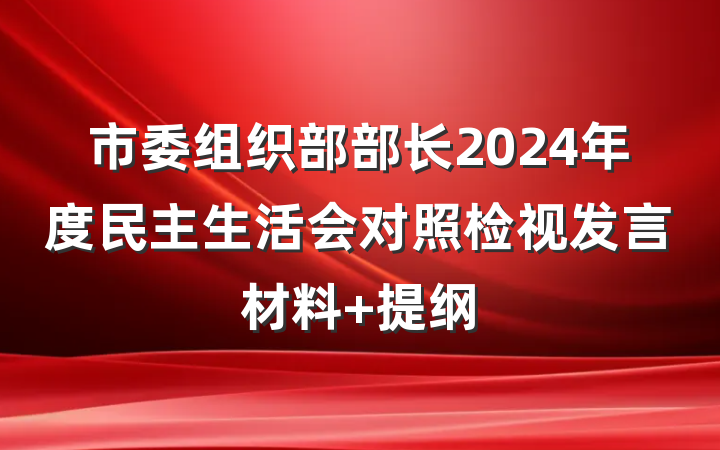 市委组织部部长2024年度民主生活会对照检视发言材料 提纲