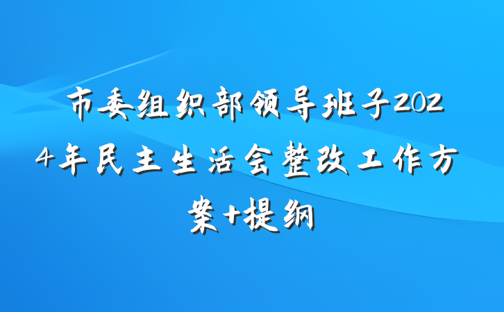 市委组织部领导班子2024年民主生活会整改工作方案 提纲