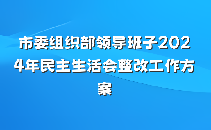 市委组织部领导班子2024年民主生活会整改工作方案