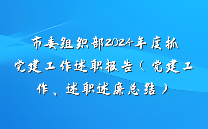 市委组织部2024年度抓党建工作述职报告（党建工作、述职述廉总结）