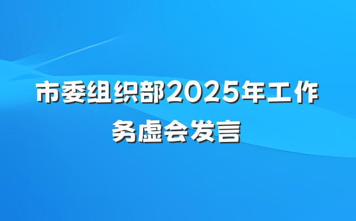 市委组织部2025年工作务虚会发言