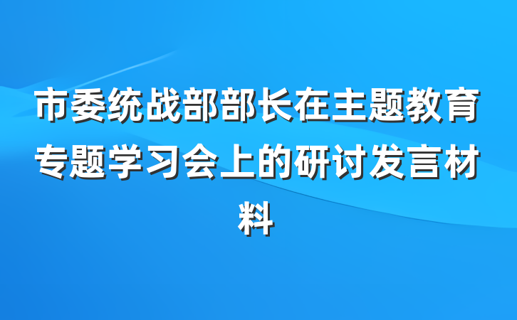 市委统战部部长在主题教育专题学习会上的研讨发言材料
