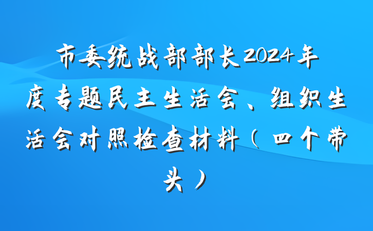 市委统战部部长2024年度专题民主生活会、组织生活会对照检查材料（四个带头）