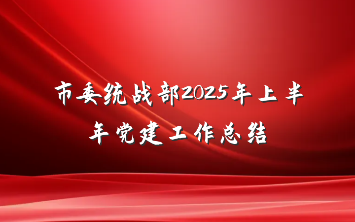 市委统战部2025年上半年党建工作总结