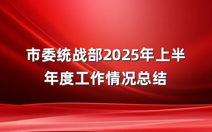 市委统战部2025年上半年度工作情况总结