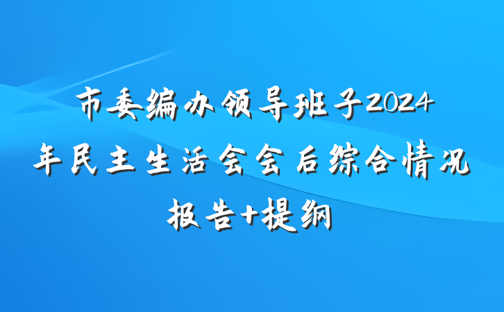 市委编办领导班子2024年民主生活会会后综合情况报告 提纲
