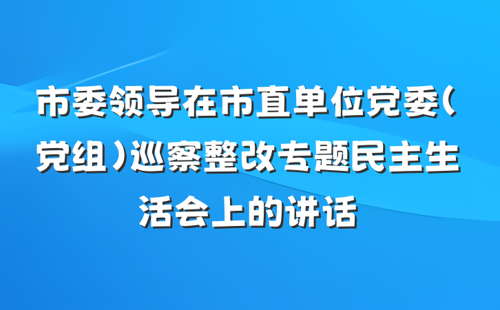 市委领导在市直单位党委(党组）巡察整改专题民主生活会上的讲话