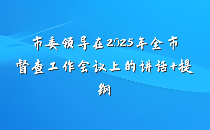 市委领导在2025年全市督查工作会议上的讲话 提纲