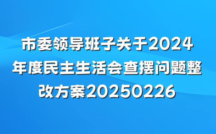 市委领导班子关于2024年度民主生活会查摆问题整改方案20250226