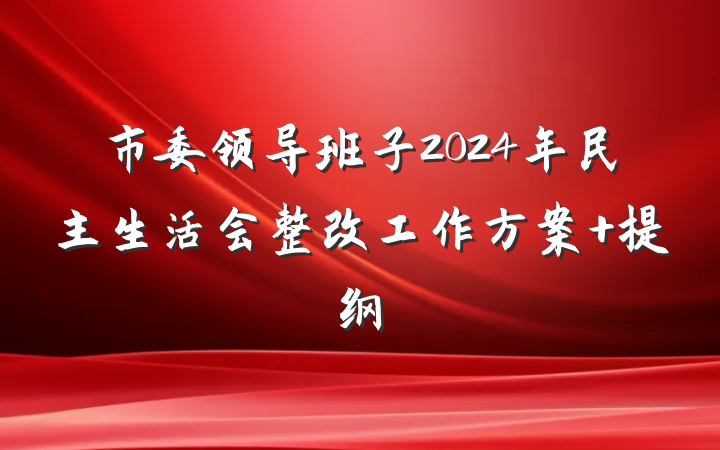 市委领导班子2024年民主生活会整改工作方案 提纲