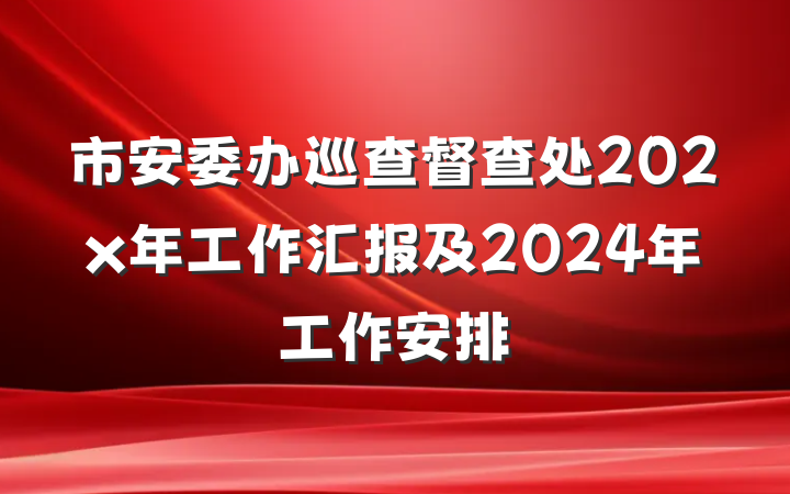 市安委办巡查督查处202x年工作汇报及2024年工作安排