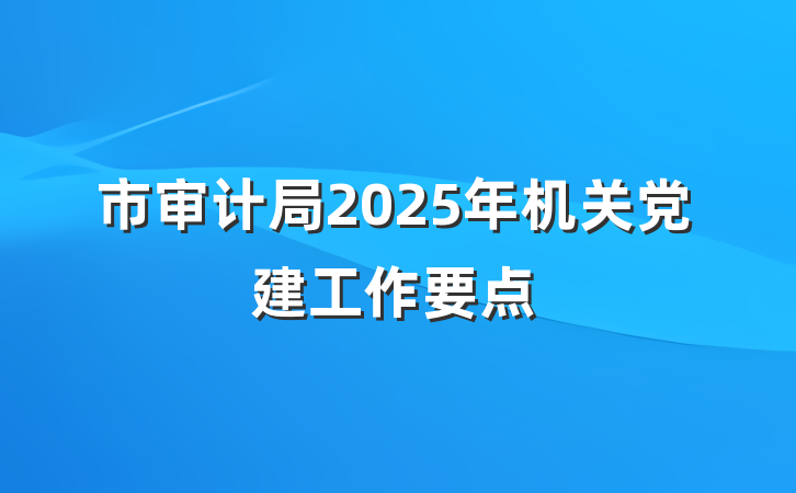 市审计局2025年机关党建工作要点