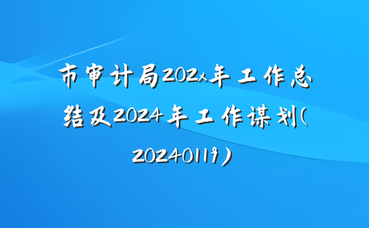 市审计局202x年工作总结及2024年工作谋划(20240119)