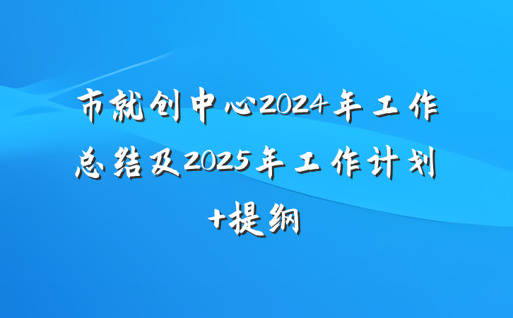 市就创中心2024年工作总结及2025年工作计划 提纲