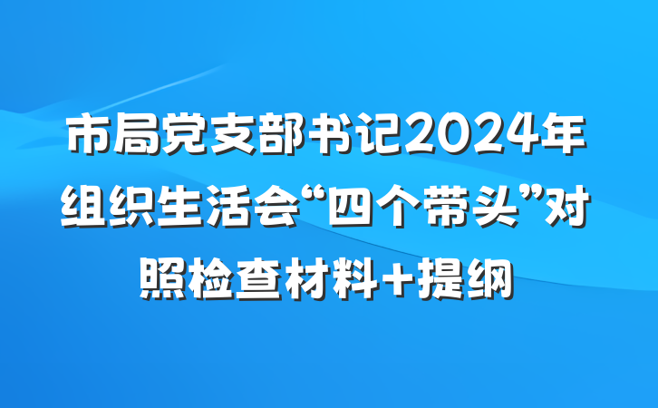 市局党支部书记2024年组织生活会“四个带头”对照检查材料 提纲