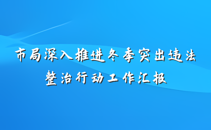 市局深入推进冬季突出违法整治行动工作汇报