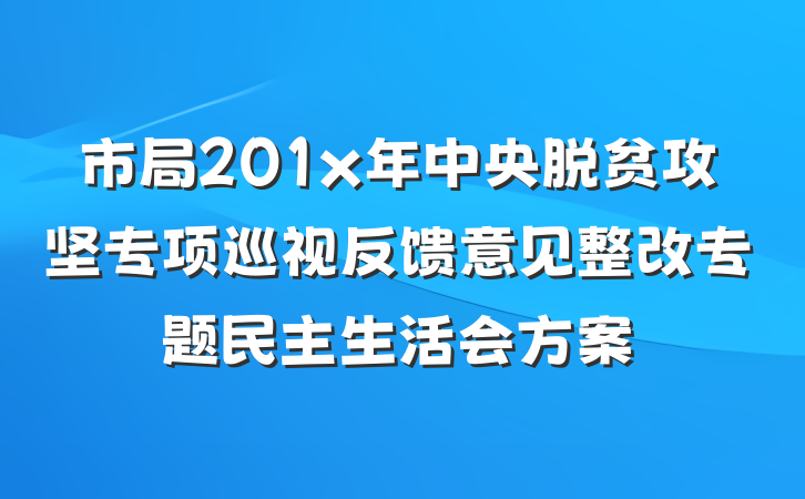 市局201x年中央脱贫攻坚专项巡视反馈意见整改专题民主生活会方案