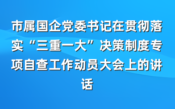 市属国企党委书记在贯彻落实“三重一大”决策制度专项自查工作动员大会上的讲话