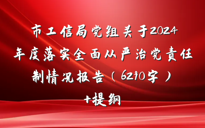 市工信局党组关于2024年度落实全面从严治党责任制情况报告（6290字） 提纲