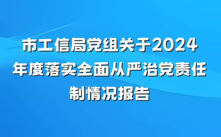 市工信局党组关于2024年度落实全面从严治党责任制情况报告