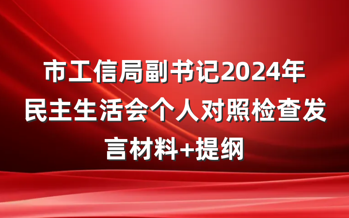 市工信局副书记2024年民主生活会个人对照检查发言材料 提纲