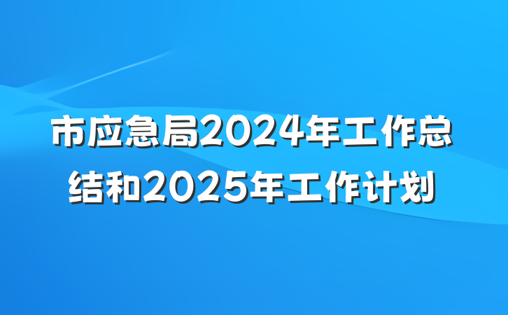 市应急局2024年工作总结和2025年工作计划