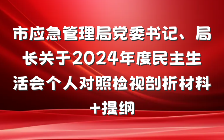 市应急管理局党委书记、局长关于2024年度民主生活会个人对照检视剖析材料 提纲