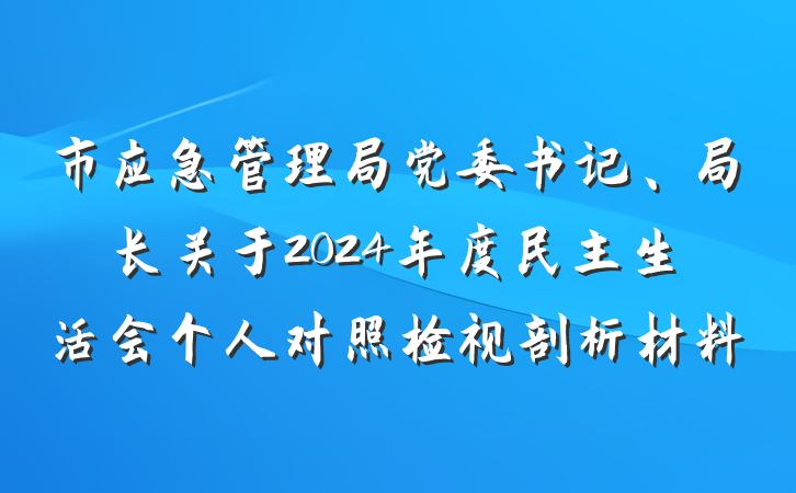 市应急管理局党委书记、局长关于2024年度民主生活会个人对照检视剖析材料