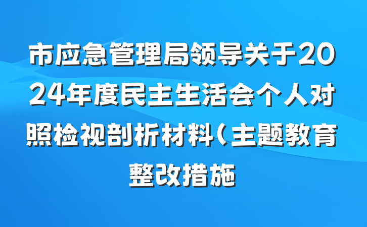 市应急管理局领导关于2024年度民主生活会个人对照检视剖析材料（主题教育整改措施