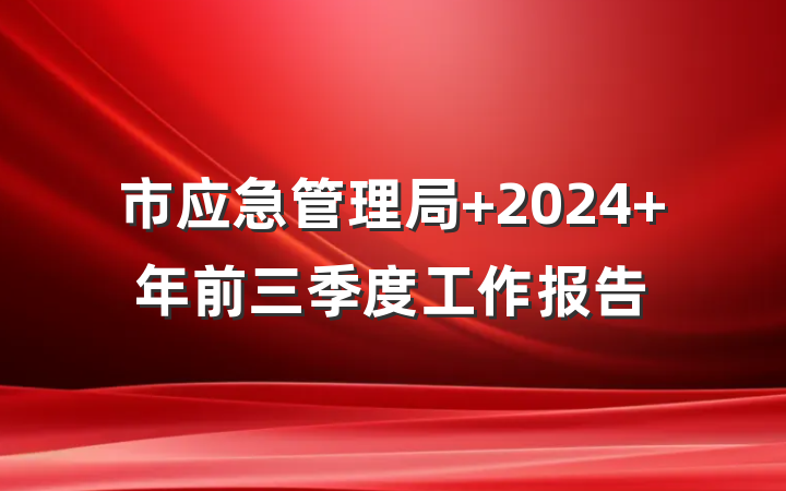 市应急管理局 2024 年前三季度工作报告