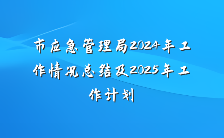 市应急管理局2024年工作情况总结及2025年工作计划