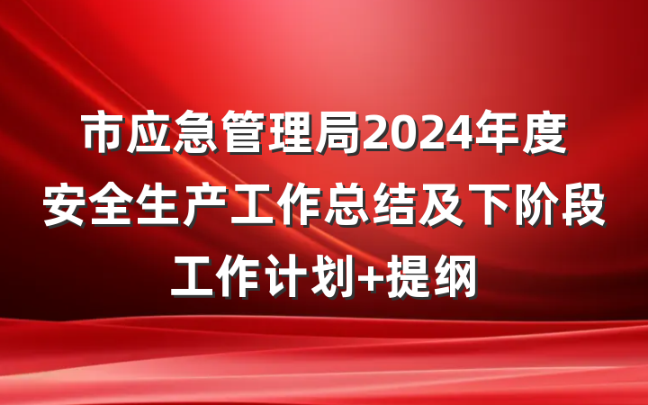 市应急管理局2024年度安全生产工作总结及下阶段工作计划 提纲