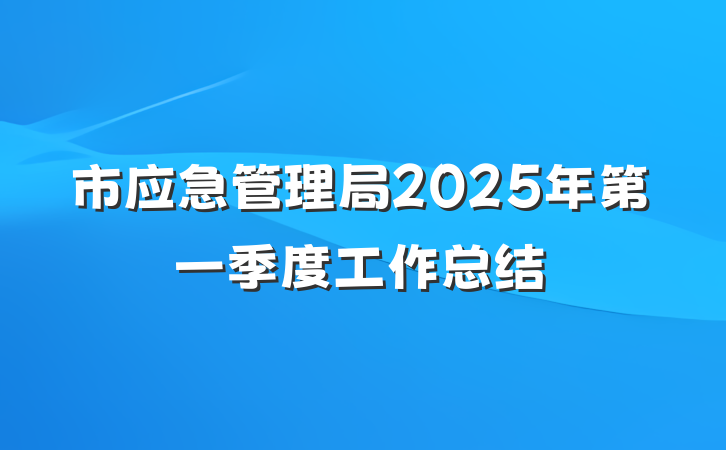 市应急管理局2025年第一季度工作总结