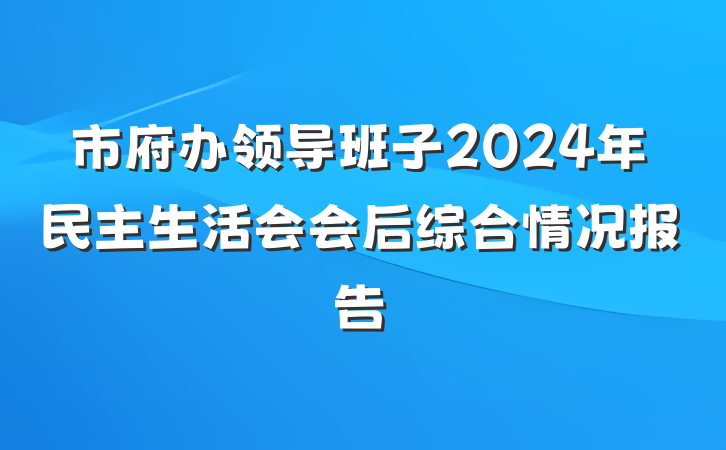 市府办领导班子2024年民主生活会会后综合情况报告