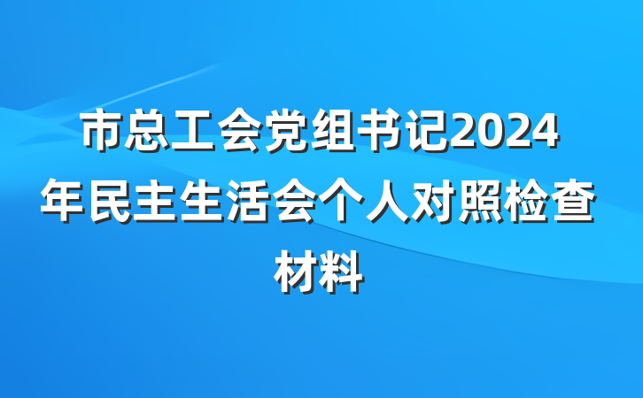 市总工会党组书记2024年民主生活会个人对照检查材料